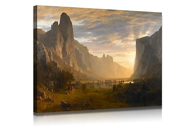 #ad Sunset glow mountains pond elk trees wall art Giclee Art HD canvas print $9.90