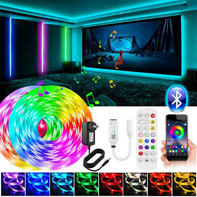 LED Strip Lights 100ft 50ft Music Sync Bluetooth 5050 RGB Room Light with Remote $11.99