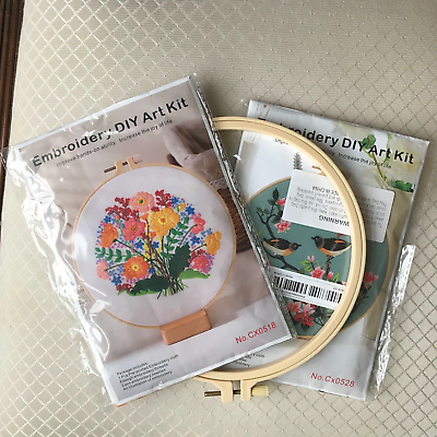 #ad #ad Embroidery DIY Art Kit Lot of 3: Flowers Kit Birds Kit CX0528 Embroidery Hoop $14.99