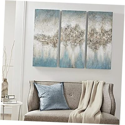 #ad Wall Art Living Room Décor Embellished Hand Painted Canvas Home Accent Blue $113.26