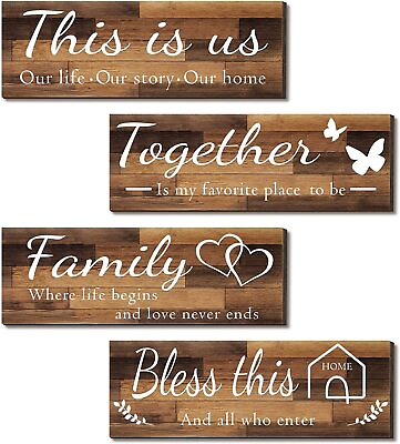 #ad Home Wall Decor Signs 4 Pieces Wall Decor Rustic Wooden Farmhouse Brown Wall Art $56.99