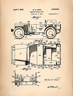 #ad Decor POSTER of vintage Patent.1942 War Jeep.Room Office Home Art Design.6812 $35.00