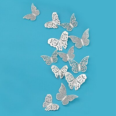 #ad Silver Butterfly Decorations 3D Butterfies Stickers Wall Decor DIY Home Decor... $20.62