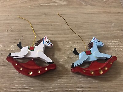 #ad Wooden Painted Horse Ornaments Christmas Vintage Decorations $19.99