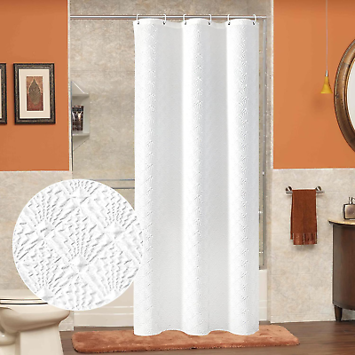#ad Small Stall Shower Curtain 36 X 72 Narrow Half 3D Embossed Textured White Fabri $25.06