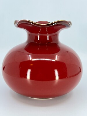 #ad Southern Living at Home Cinnabar Vase Portugal 6.5quot; Tall Fluted Modern Vase RED $12.50