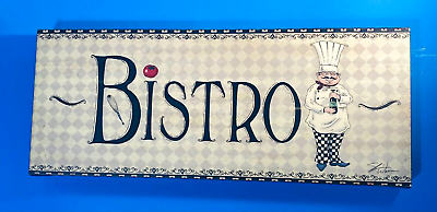 #ad #ad VTG Wall Hanging Wood Canvas Sign BISTRO Kitchen Décor Italian Chef Wine Signed $11.99