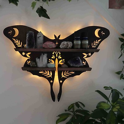 Wood Rack LED Wall Living Room Luna Butterfly Lamp Crystal Holder Storage Decor $31.99