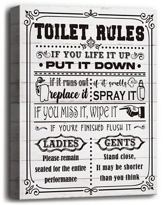 #ad Bathroom Funny Canvas Wall Art Rustic Toilet Rules Prints Signs Canvas Print... $33.23