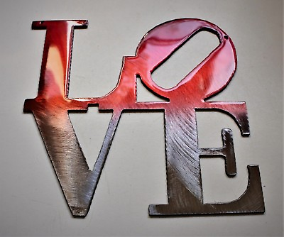 #ad Love Word Boxed Metal Wall Art Red Faded Silver 6quot; x 6quot; $18.98