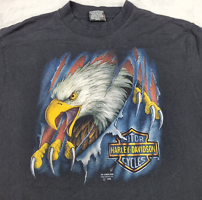 #ad Harley Davidson Shirt Mens XL Vintage 3D Emblem Rollin Thunder Smyrna 1990 Adult $394.99