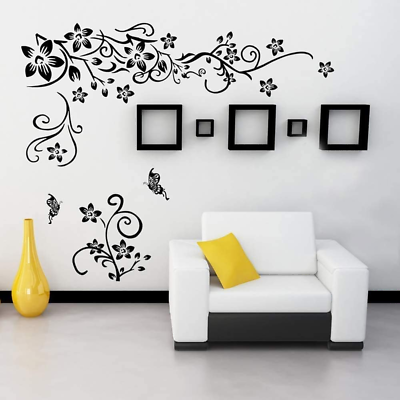 #ad #ad Flowers Vine Wall Decals Black Flowers Wall Stickers Butterfly Wall Decor Remova $18.61
