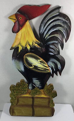#ad 15” Tall Hanging Wall Wood Rooster Country Chicken $26.24