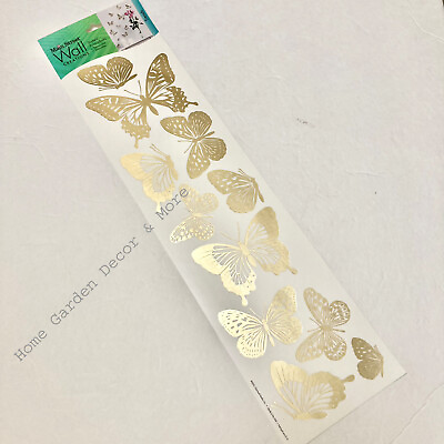#ad 11 GOLD BUTTERFLY TRANSLUCENT Wall Art Decals Appliques Stickers Peel Stick USA $7.99