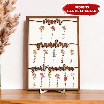 #ad Personalized Mom Grandma Great Grandma Birth Month Flower Wood Sign $26.95
