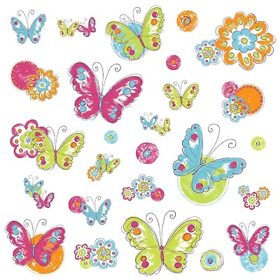 #ad BUTTERFLIES amp; FLOWERS 26 WALL DECALS Kids Room Nusery Decor Stickers RMK2325SCS $15.99