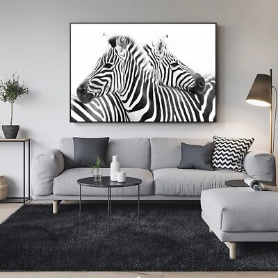 #ad Black And White Line Canvas Wall Art Painting Abstract Zebra Animals Wall Poster $21.41