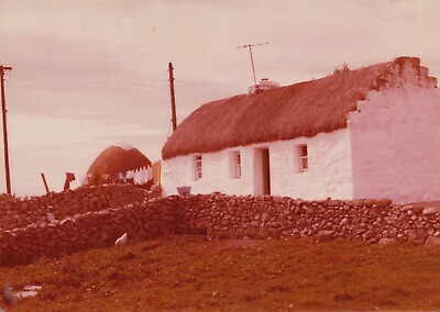 #ad Vintage Found Photo 1970s Pretty White Cottage House With Stone Wall Ireland $5.99