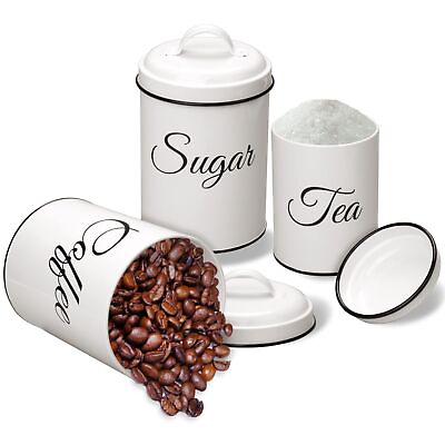 #ad 3pcs Rustic Farmhouse Kitchen Decor for Coffee Flour Sugar Tea Storage $27.29