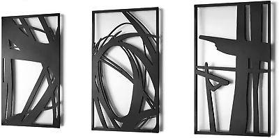 #ad Black Abstract Metal Wall Art 3D Textured Metal Wall Sculptures Hollow Out Des $167.48