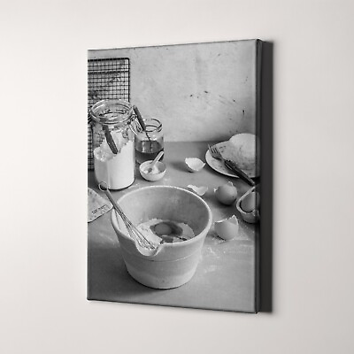 #ad Baking In The Kitchen Black and White Kitchen Canvas Wall Art Print $49.00