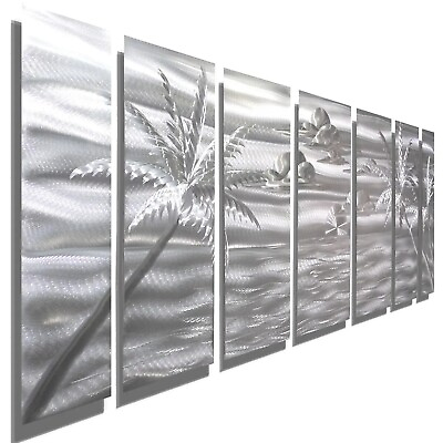 #ad Metal Wall Art 68quot; x 24quot; New Modern Silver Ocean Beach Home And Office Decor $390.00