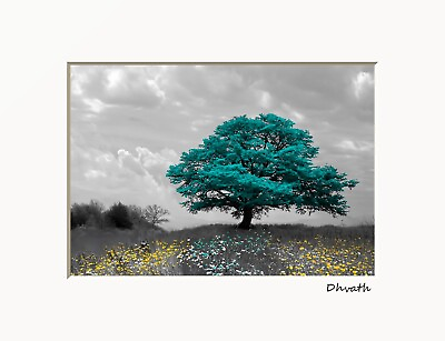 #ad Teal Wall Art Teal Wall Decor Tree Art Matted Handmade Wall Decor Picture $32.99