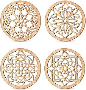 #ad 4 Pieces Thicken Rustic Wall DecorFlower Carved Wall ArtWooden Hollow $18.21