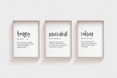 #ad Kitchen Set of 3 Wall Art Decor Prints Funny Words and Definitions $6.99