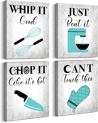 #ad Teal Kitchen Quotes Wall Art Set of 4 Retro Vintage Inspirational $43.99