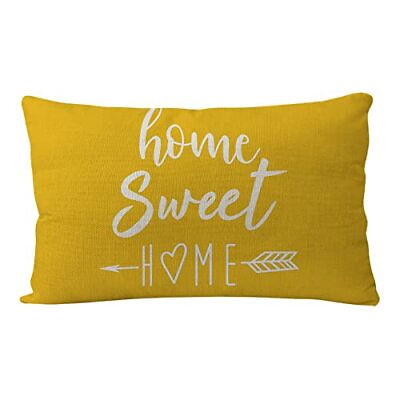 #ad Farmhouse Pillow Covers Yellow Home Sweet Home Quotes Rectangular Waist Cushi... $16.58