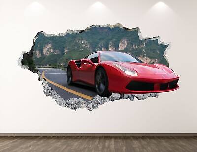 #ad Racing Car Wall Decal Smashed 3D Graphic Wall Sticker Mural Poster Kids BL350 $19.95