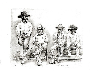 #ad #ad Four Cowboys Resting Outside Work Cowboy Wall Decor Western Wall Decor Cowboy $35.00