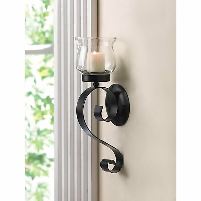 #ad Gorgeous Black Iron Glass Scrolling Wall Mount Candleholder Sconce Home Decor $23.89