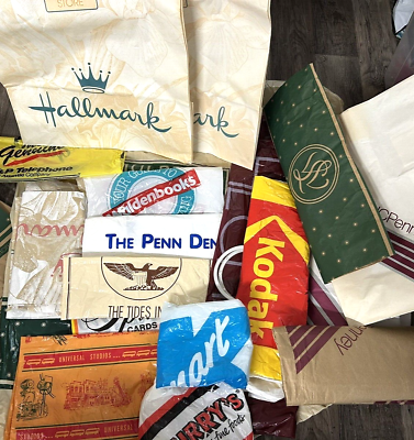 #ad Vintage Plastic Shopping Bags Hecht#x27;s Woodward Hallmark Univ Studios Kodak Lot $29.99