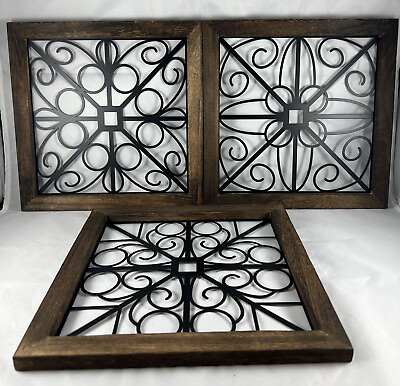 #ad Rustic Wall Decor 3 Pack Wall Art Geometric Metal With Wooden Frame. $25.88