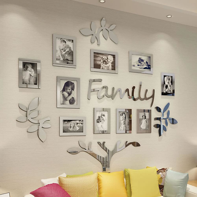 #ad Vaabee Family Tree Wall Decor Acrylic 3D DIY Mirror Stickers Picture Frame Home $35.36