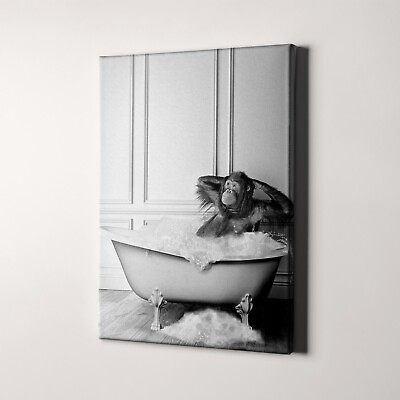 #ad #ad Orangutan Monkey in Bathtub Bubble Bath Funny Bathroom Canvas Wall Art Print $89.00