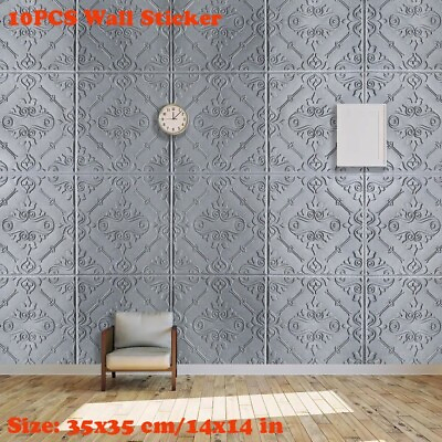 #ad 10x 3D Embossed Foam Wall Sticker Panels Self adhesive Wallpaper Ceiling Decor $19.86