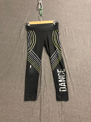 #ad JUSTICE ACTIVE Cheer Girls Leggings Charcoal Black And Green Size 8 Preowned $5.99