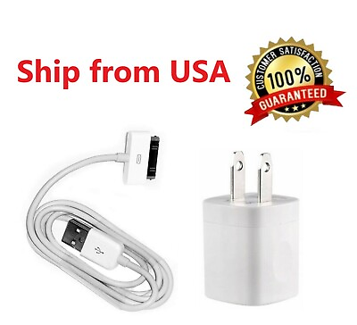 #ad Home Wall AC Charger 30 pin Data Sync USB Cable Cord for iPhone 3G 4 ipod Nano $5.49