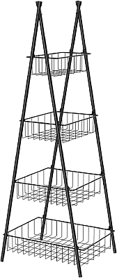 #ad Wire Basket Stand for Kitchen and Bathroom 4 Tier Fruit Storage Basket Stand Met $54.99