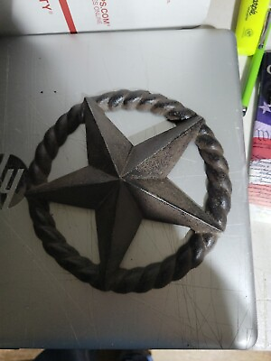 #ad Texas Star with Rope Edge Plaque Cast Iron Western Barn Rustic Style Decor $12.50