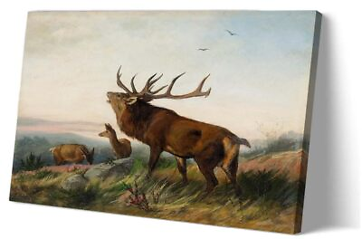 #ad Elk Wall Art Framed Canvas Print Wall Art Deer Herd on a Hill Famous Painting... $38.44