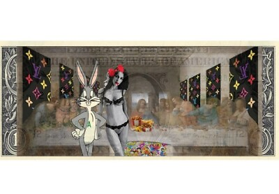 #ad Death NYC ltd ed signed art US one DOLLAR bill $1 bank note Bugs Bunny Megan Fox $79.99