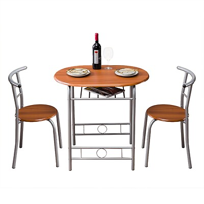 #ad 3 Piece Dining Set Round Kitchen Table w 2 Chairs Small Kitchen Table Brown $87.49
