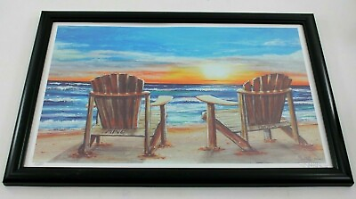 #ad Relaxing Seascape Mine amp; Yours Beach Chair Wall Art Painting Abstract Art Rare $68.00