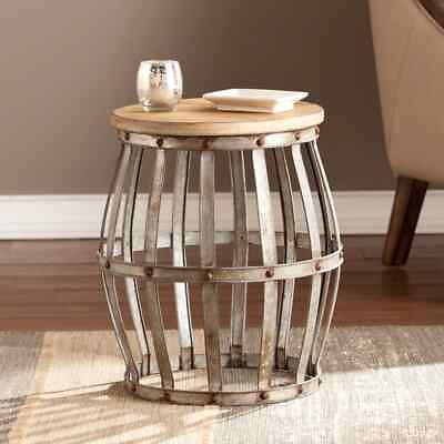 #ad Farmhouse Table Accent Rustic Decor Industrial Country Side Wine Barrel Style $127.95