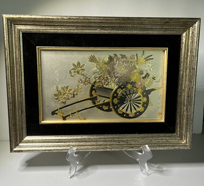 #ad Lin Art LTD Japanese Art Of Chokin Framed Piece W Rickshaw Cart Flowers #132 $24.95