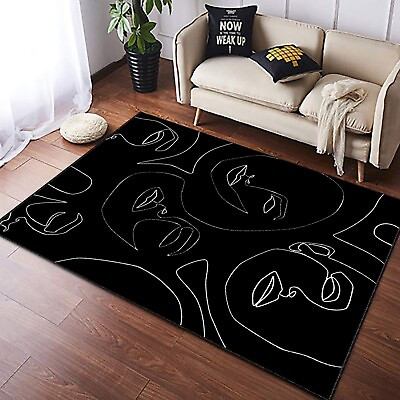 #ad Abstract Line Art Black and White Art Rug One Line Faces Art Rugsfor Bedroom $49.00